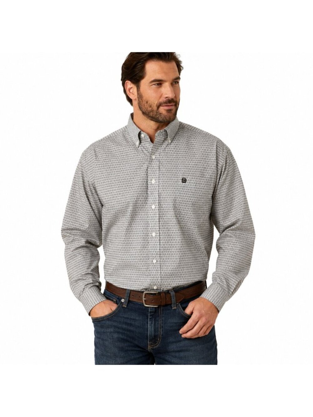 Cinch Western Shirt Mens XL Gray Black Print Long Sleeve Button Front Cotton